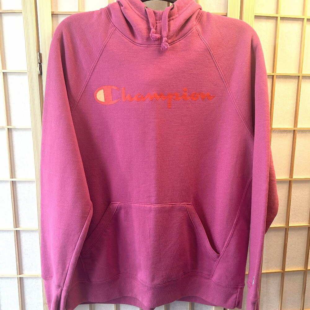 Champion Powerblend Pink Pullover Logo Fleece-lined Hoodie Women size Large